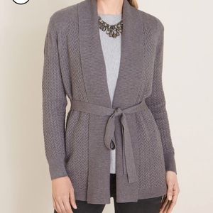 Chico's Gray Belted Cable Cardigan Sweater Size LP